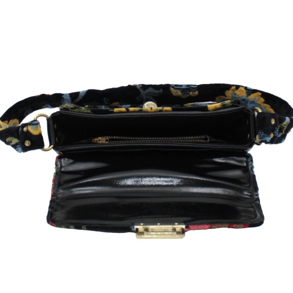 Vintage 1960s Chenille Purse Fuzzy Tapestry Handbag Floral Carpet Bag - Picture 6 of 6